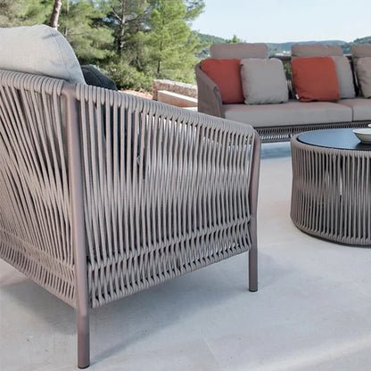 OUTDOOR 5 SEATER ROPE PATIO SOFA SET WITH CENTER TABLE AND SIDE TABLE