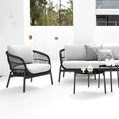 OUTDOOR 4 SEATER ROPE CONVERSATION SOFA SET