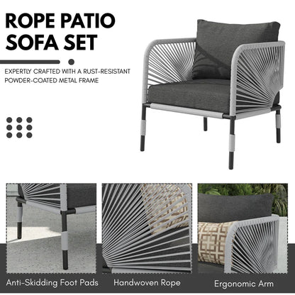 OUTDOOR ROPE 5-SEATER SOFA SET WITH GLASS TOP TABLE