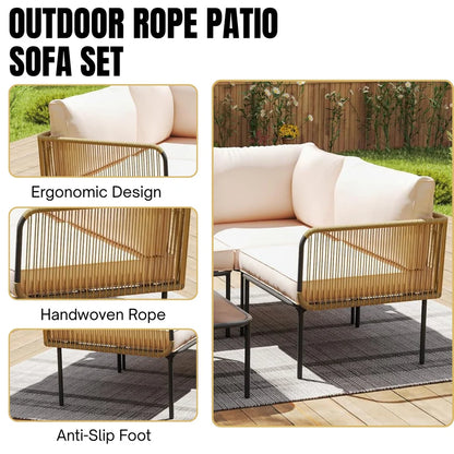 L-SHAPED ROPE WOVEN OUTDOOR SOFA SET