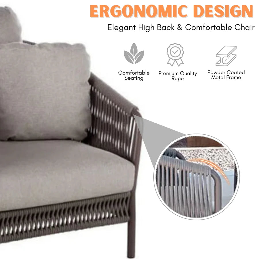 OUTDOOR 5 SEATER ROPE PATIO SOFA SET WITH CENTER TABLE AND SIDE TABLE