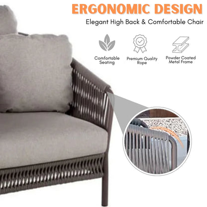 OUTDOOR 5 SEATER ROPE PATIO SOFA SET WITH CENTER TABLE AND SIDE TABLE