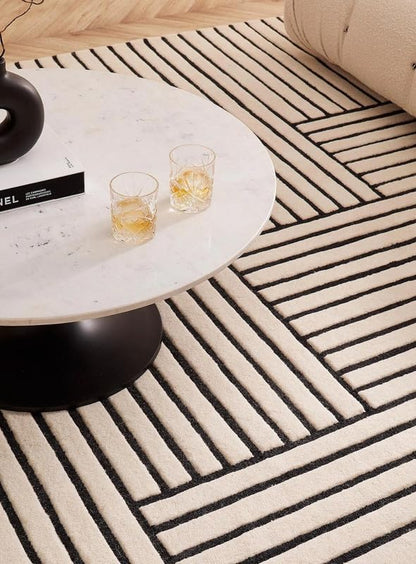 BEIGE AND BLACK HAND TUFTED WOOL CARPET