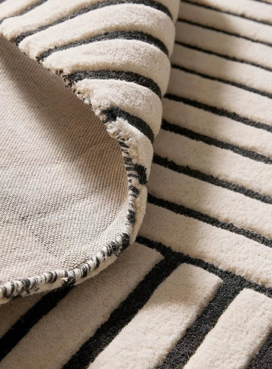 BEIGE AND BLACK HAND TUFTED WOOL CARPET