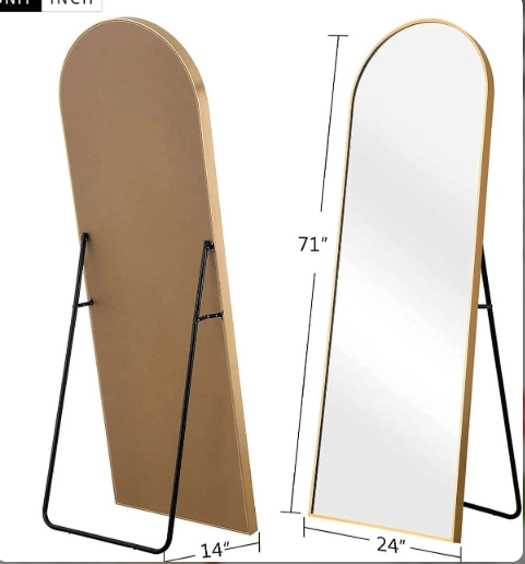 ARCHED FULL-LENGTH STANDING MIRROR WITH ANODIZED ALUMINUM FRAME