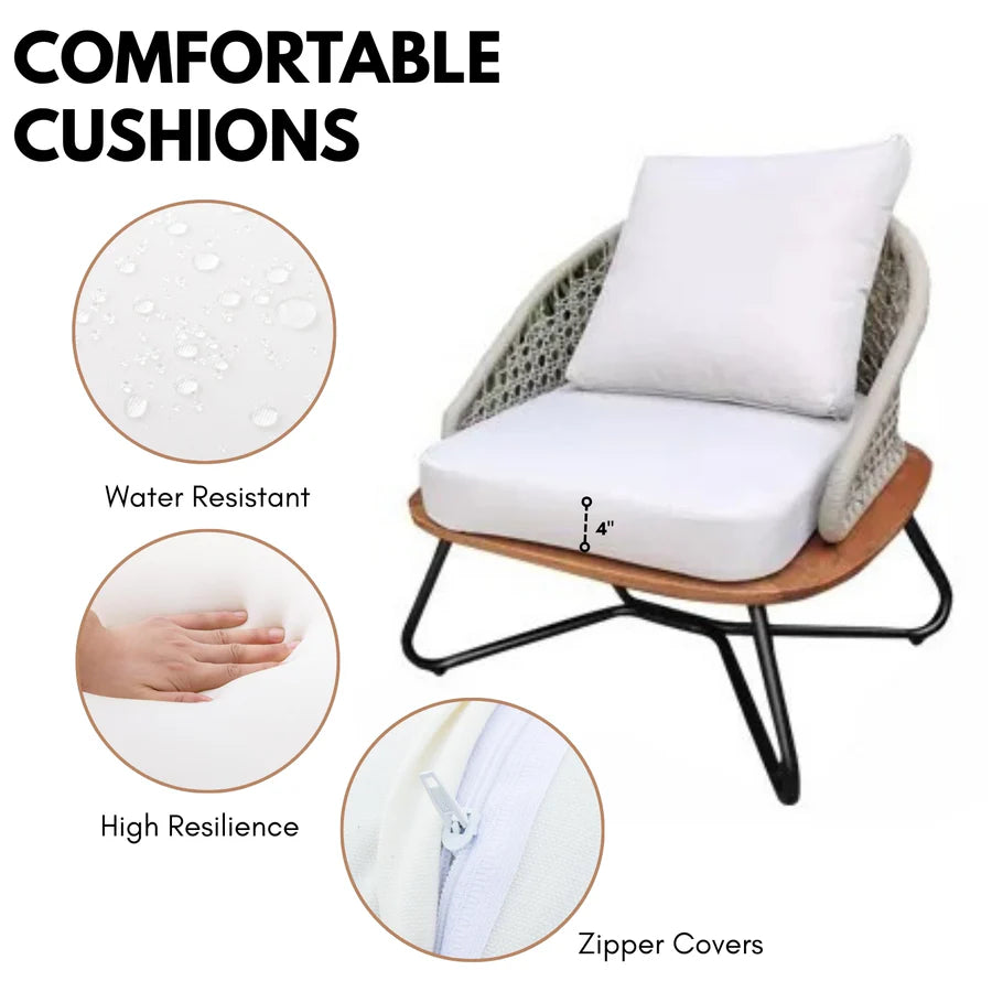 5-SEATER OUTDOOR ALL-WEATHER ROPE SOFA SET WITH WOODEN BASE