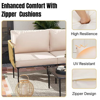 L-SHAPED ROPE WOVEN OUTDOOR SOFA SET