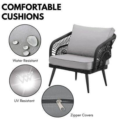 OUTDOOR ROPE 4-PIECE PATIO SOFA SET WITH GLASS TOP TABLE