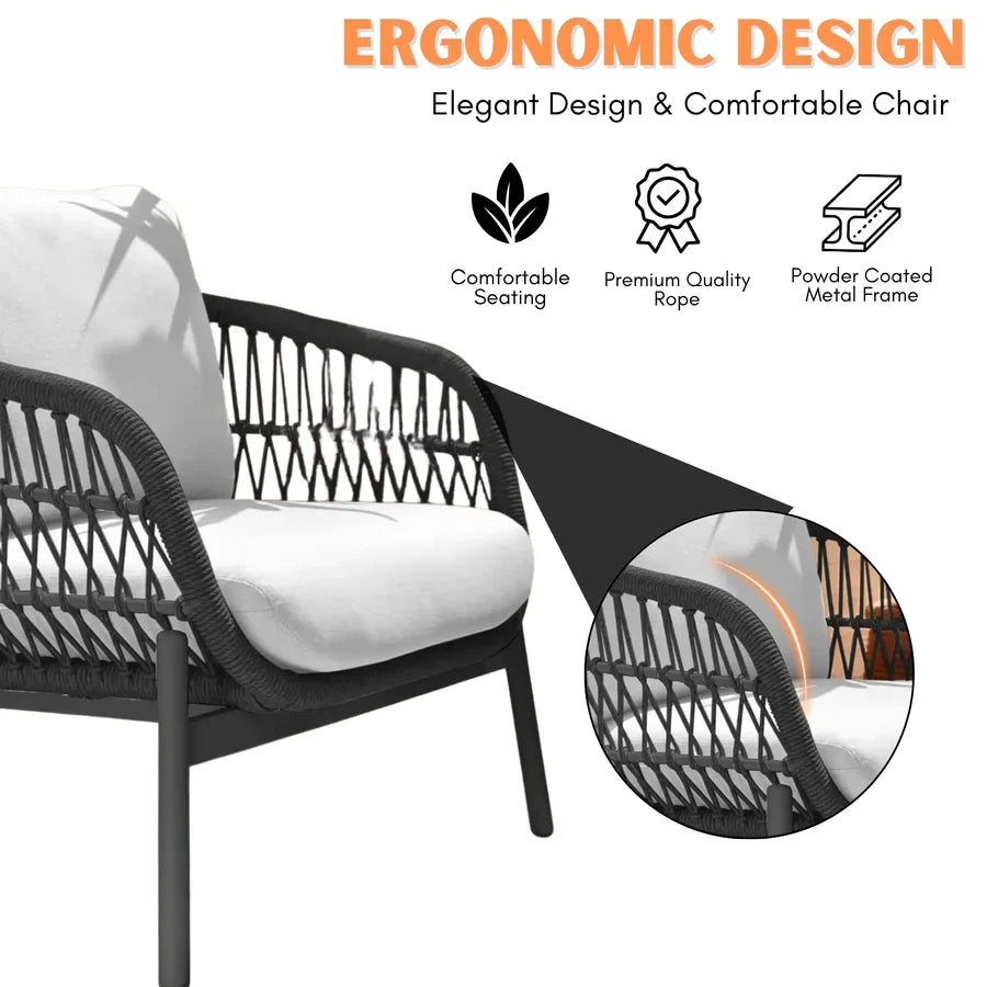 OUTDOOR 4 SEATER ROPE CONVERSATION SOFA SET