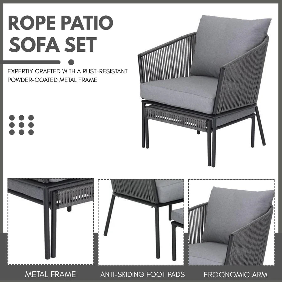OUTDOOR 5 PIECE ROPE PATIO SOFA SET