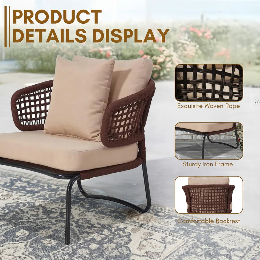 OUTDOOR 5 SEATER ROPE CONVERSATION SOFA SET