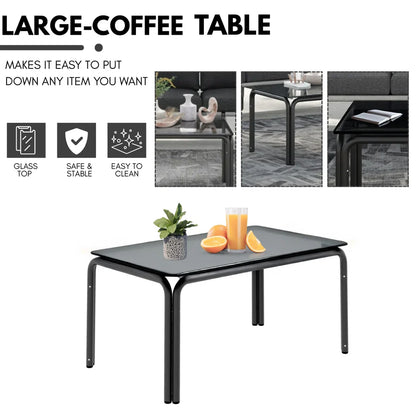 OUTDOOR ROPE 5-SEATER SOFA SET WITH GLASS TOP TABLE