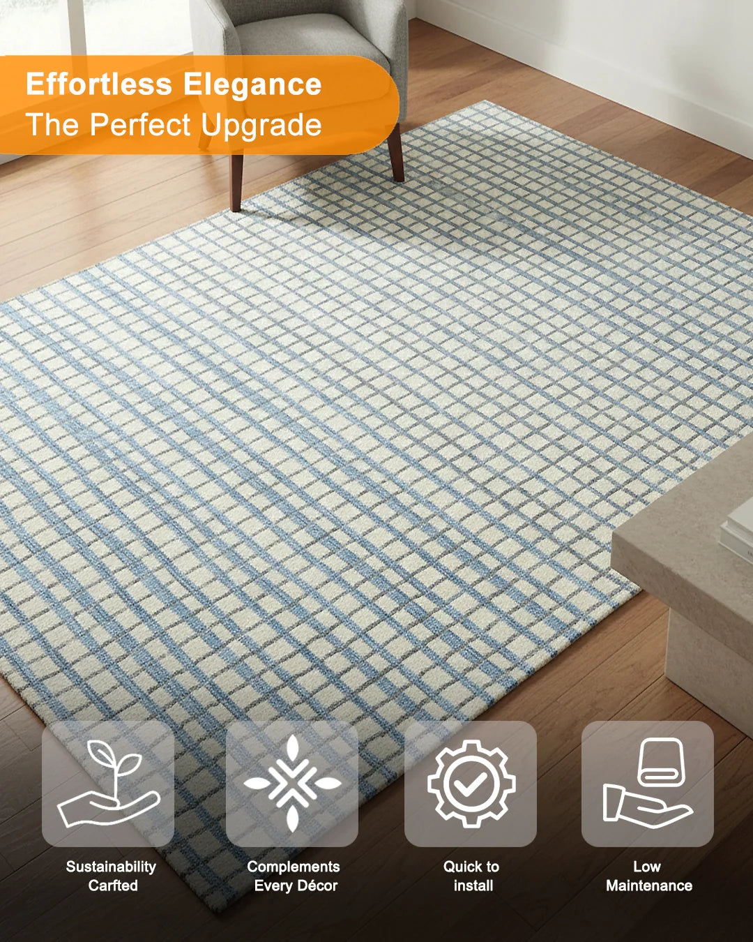HOMEKNIT SKY BLUE GRID MICROFIBER RUG