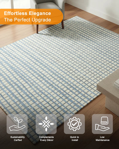 HOMEKNIT SKY BLUE GRID MICROFIBER RUG