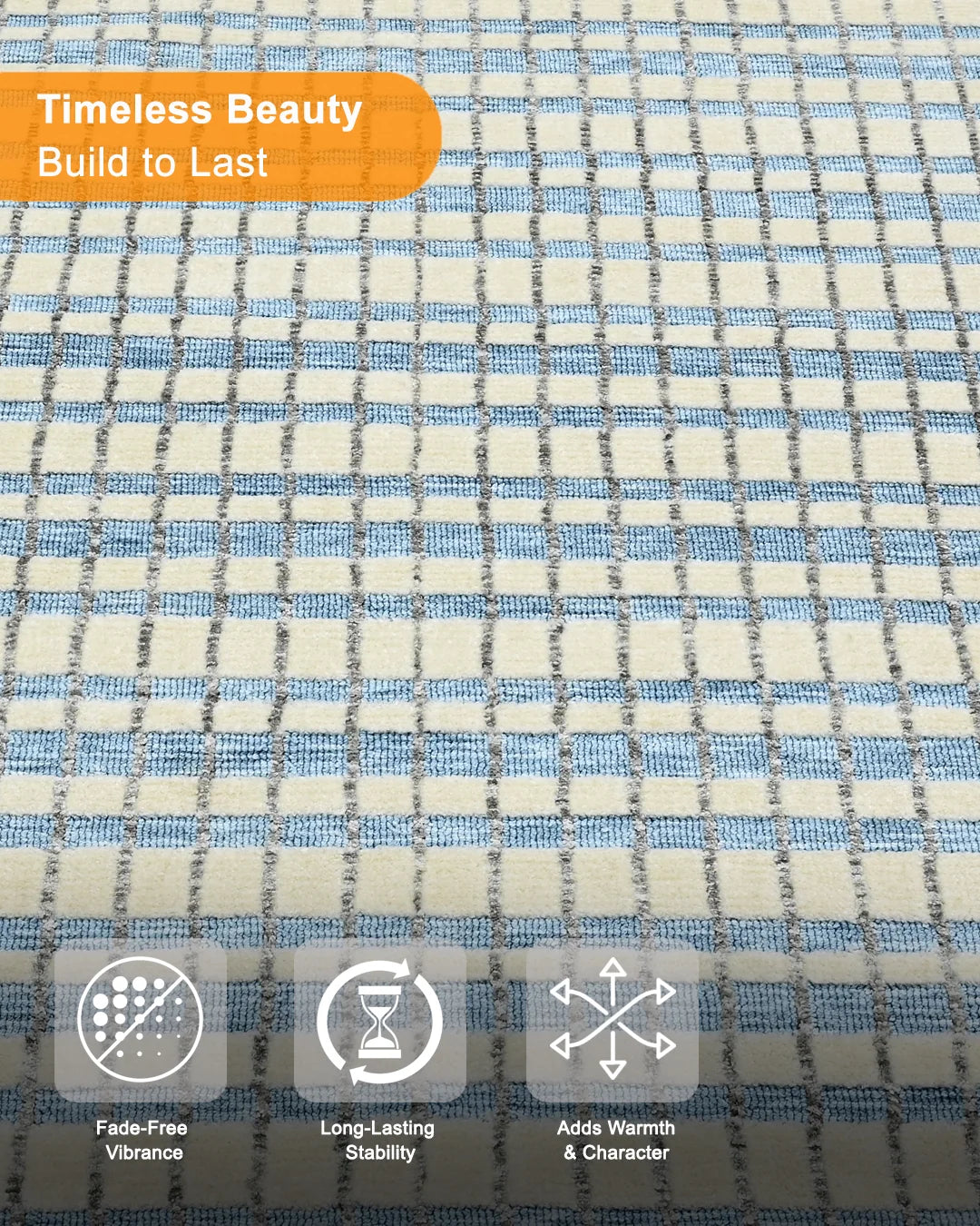 HOMEKNIT SKY BLUE GRID MICROFIBER RUG