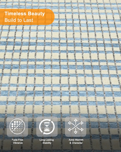 HOMEKNIT SKY BLUE GRID MICROFIBER RUG