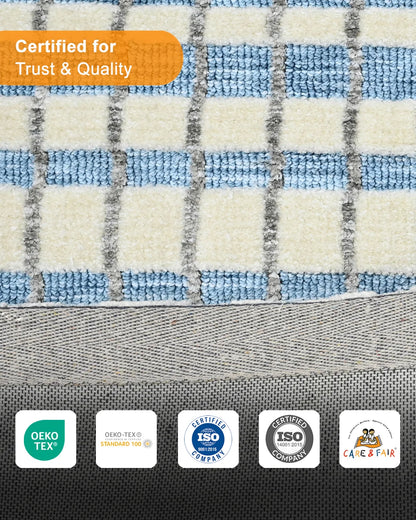 HOMEKNIT SKY BLUE GRID MICROFIBER RUG