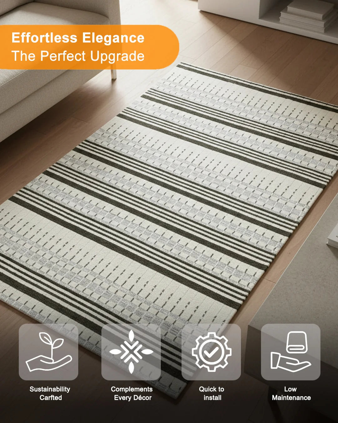 HOMEKNIT IVORY STRIPE MICROFIBER RUG