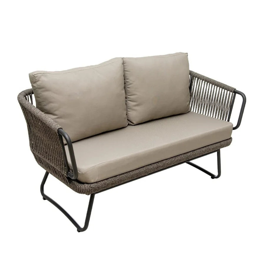 4-PIECE ROPE SOFA SET WITH GLASS TOP TABLE