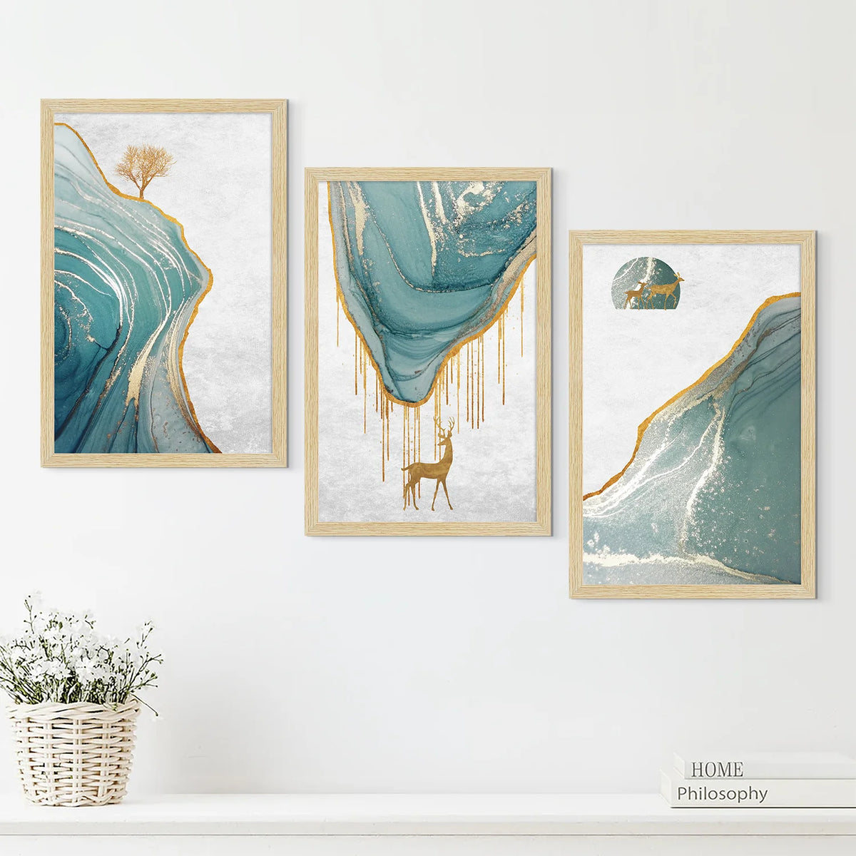 GOLDEN DEER PAINTING SET OF 3