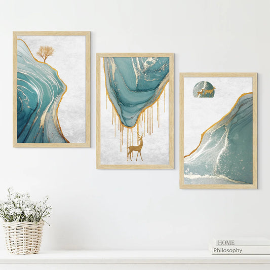 GOLDEN DEER PAINTING SET OF 3
