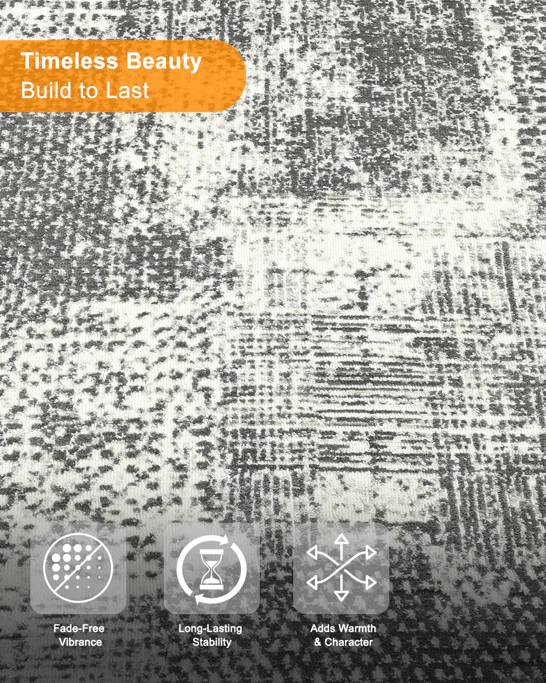 HOMEKNIT DISTRESSED GREY ABSTRACT MICROFIBER RUG