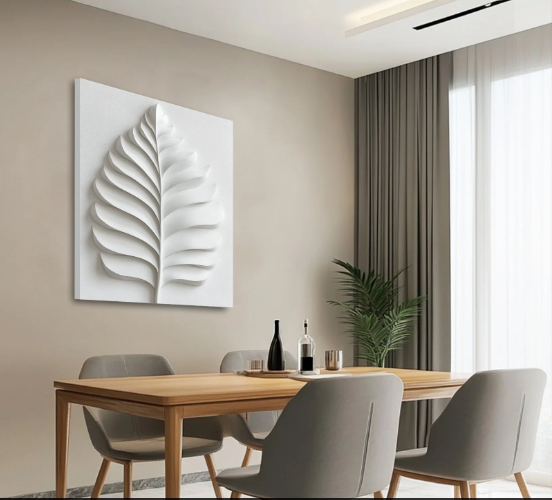 MINIMALIST WHITE LEAF 3D WALL ART