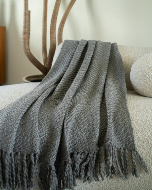 ACRYLIC GREY CHUNKY TASSLE THROW