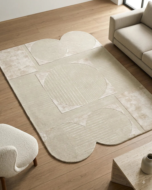 SAGE IVORY ABSTRACT GEOMETRIC HAND TUFTED WOOL RUG
