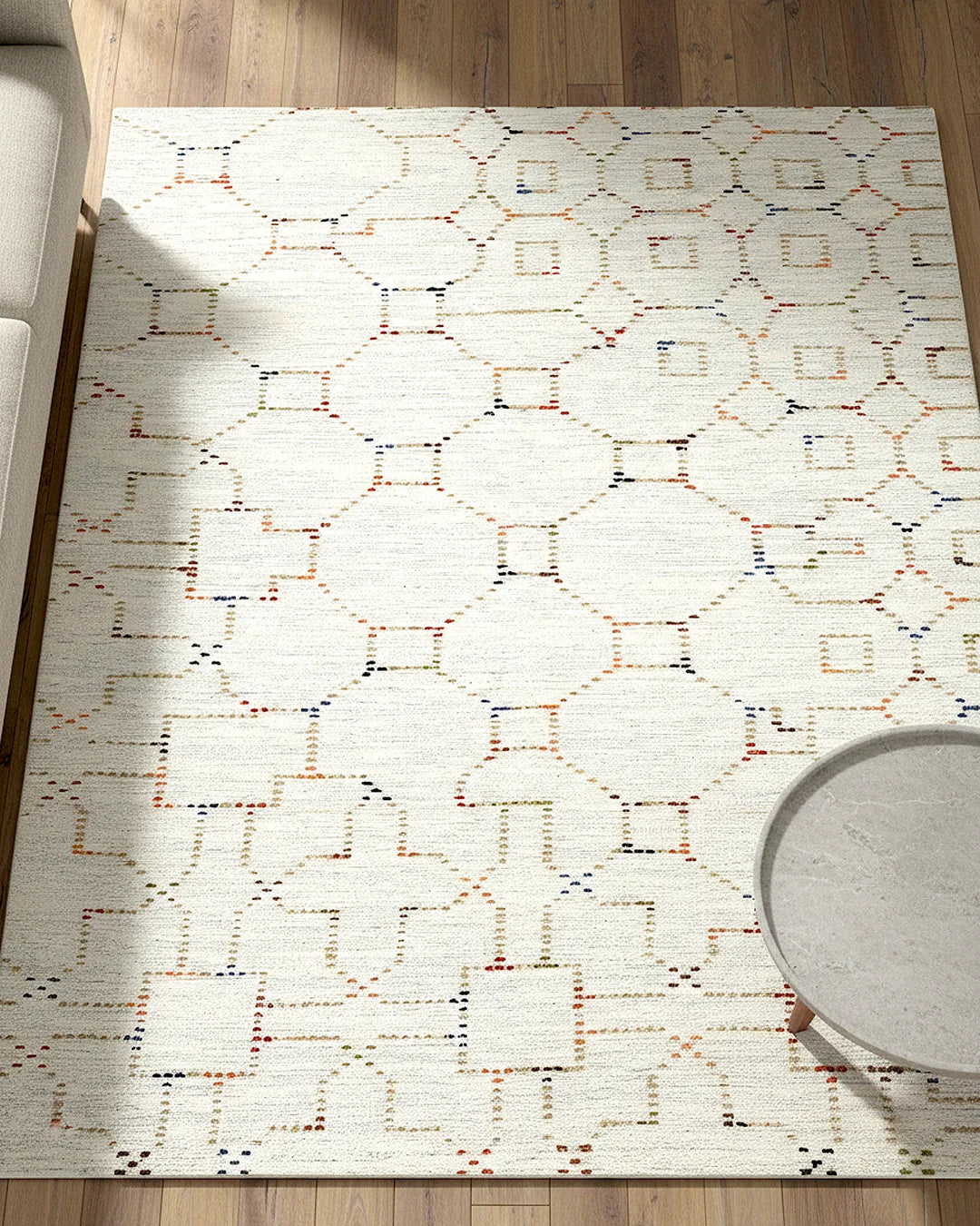 IVORY LACTTICE WOOL KILIM RUG