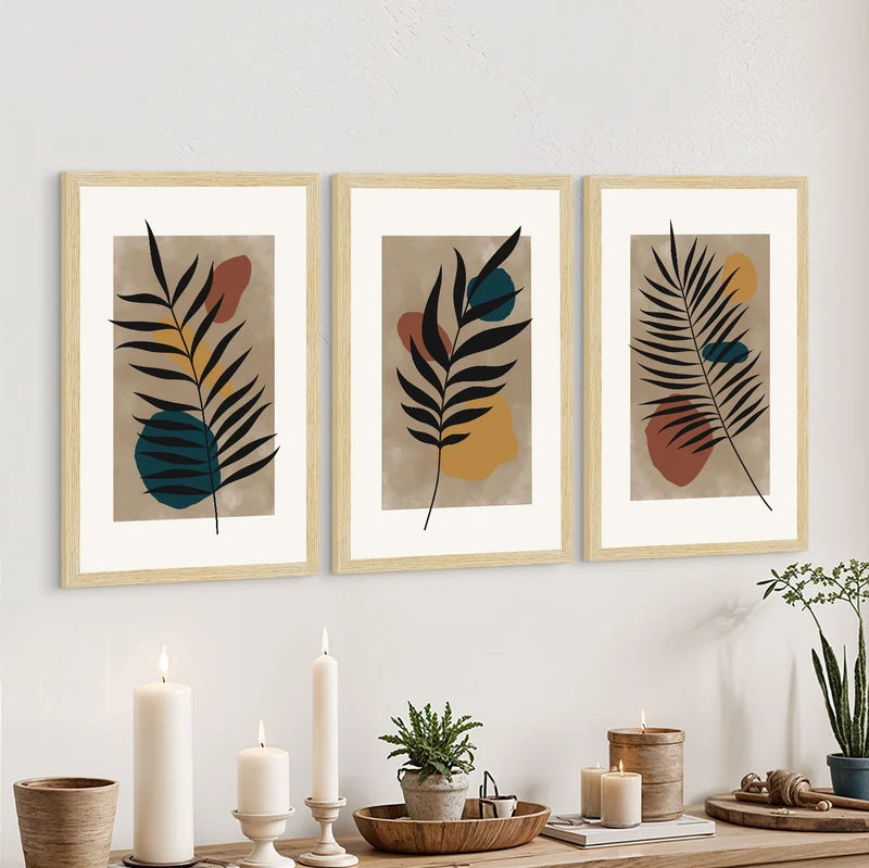 LEAF ABSTRACT ART PAINTINGS SET OF 3