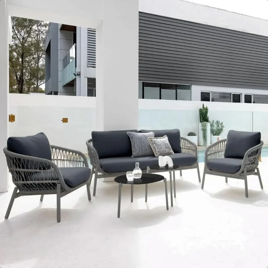 OUTDOOR 4 SEATER ROPE CONVERSATION SOFA SET