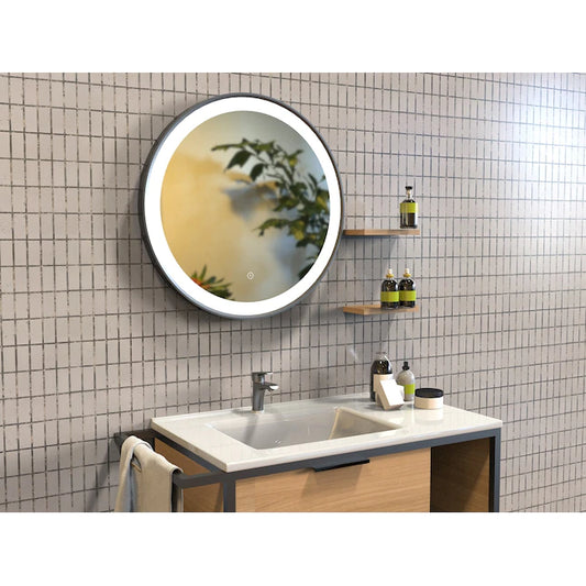 BLACK METAL OUTER ROUND LED MIRROR