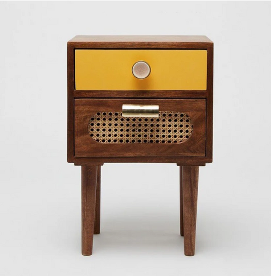 RATTAN SOLID WOOD BEDSIDE TABLE