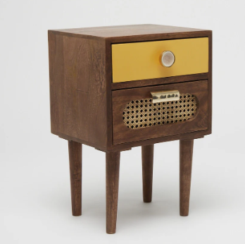RATTAN SOLID WOOD BEDSIDE TABLE