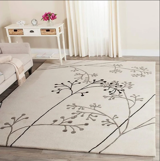 FLORAL IVORY HAND TUFTED WOOL CARPET