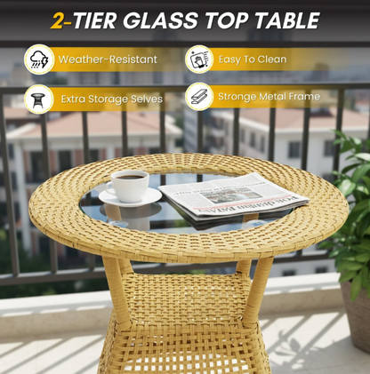 3-PIECE OUTDOOR RATTAN WICKER PATIO BISTRO SET