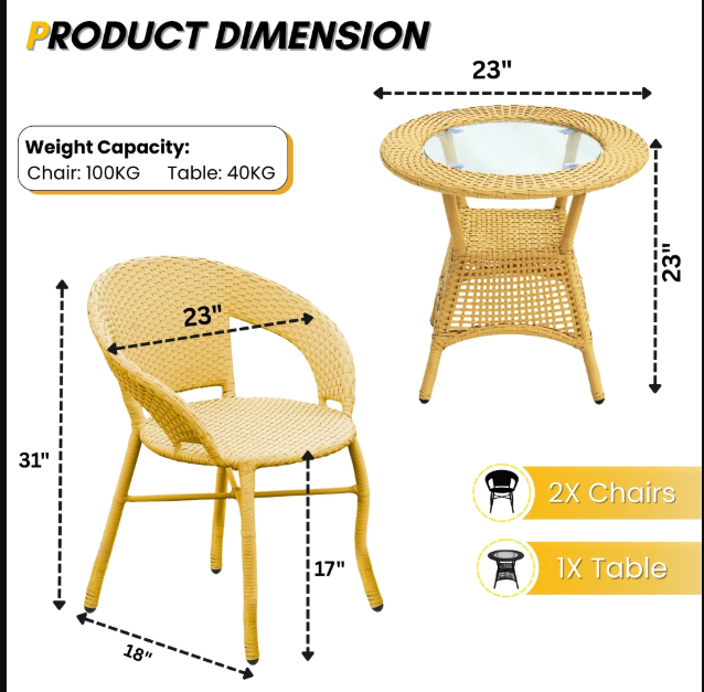 3-PIECE OUTDOOR RATTAN WICKER PATIO BISTRO SET