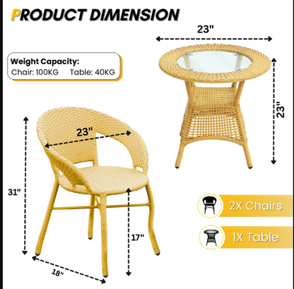 3-PIECE OUTDOOR RATTAN WICKER PATIO BISTRO SET
