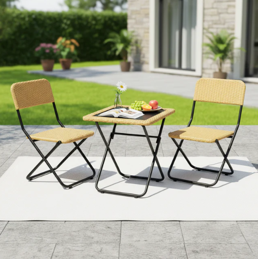 3-PIECE OUTDOOR WICKER FOLDING PATIO SET