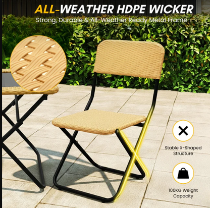 3-PIECE OUTDOOR WICKER FOLDING PATIO SET
