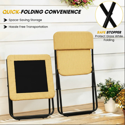 3-PIECE OUTDOOR WICKER FOLDING PATIO SET