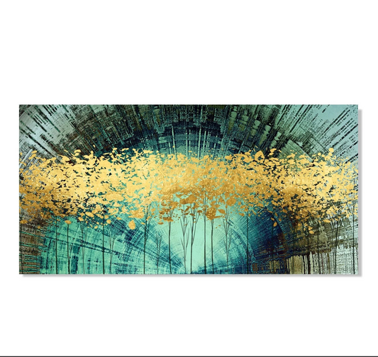 GOLDEN TREES IN AQUA BACKGROUND