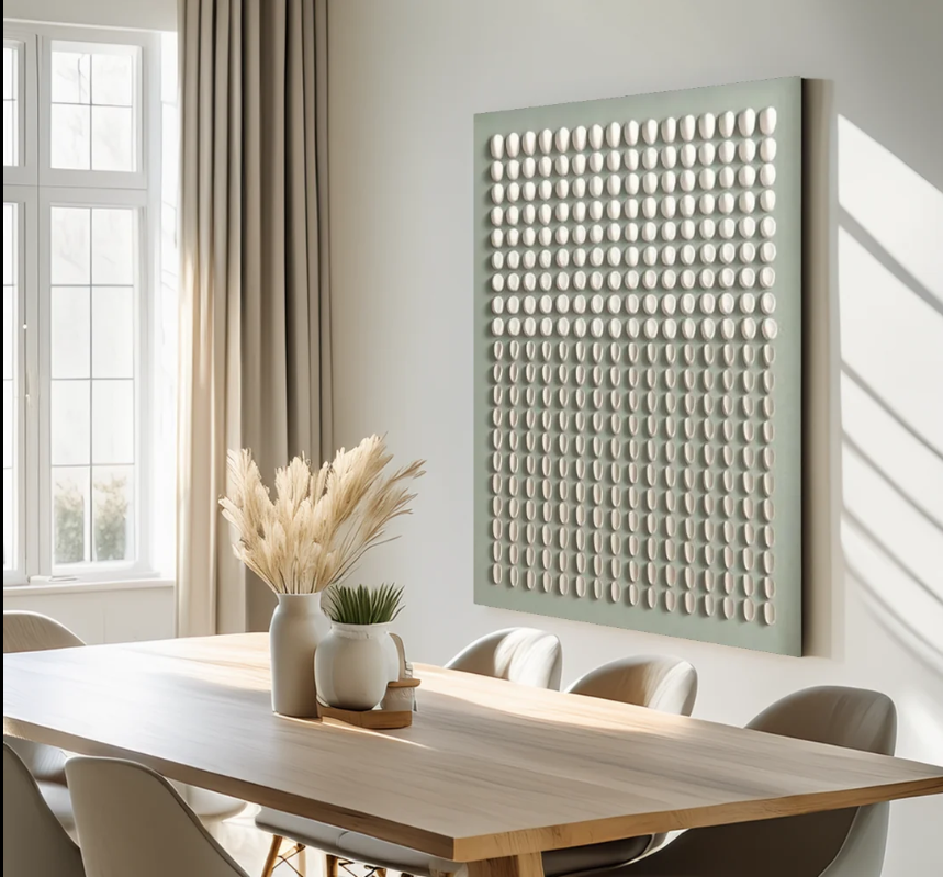 GEOMETRIC TEXTURED DOT GRID WALL ART IN SOFT GREY