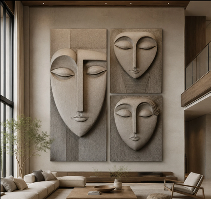 ABSTRACT MINIMALIST CUBIST FACES 3D WALL PANEL BIGWALL
