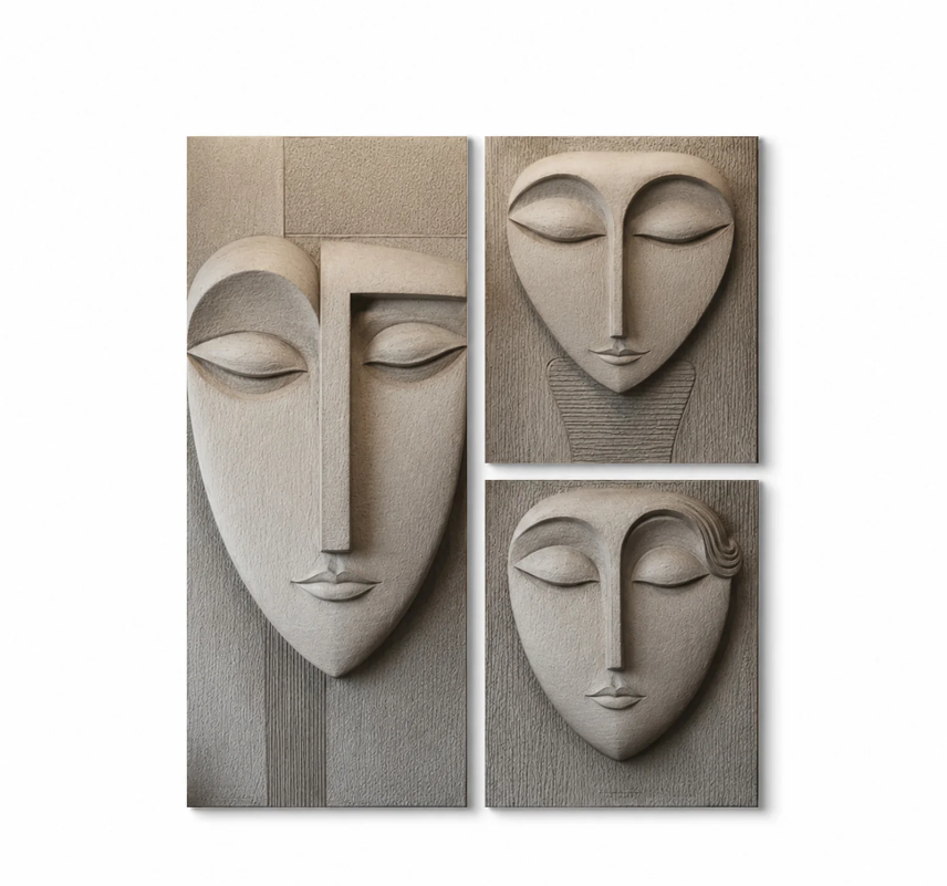 ABSTRACT MINIMALIST CUBIST FACES 3D WALL PANEL BIGWALL