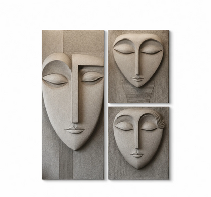 ABSTRACT MINIMALIST CUBIST FACES 3D WALL PANEL BIGWALL