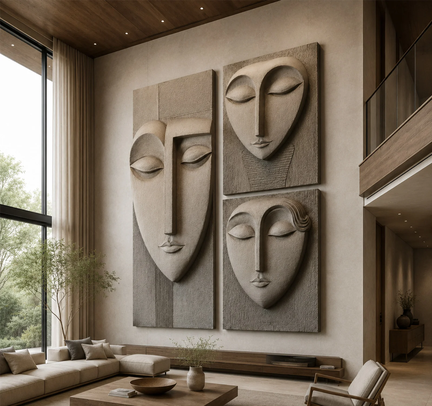 ABSTRACT MINIMALIST CUBIST FACES 3D WALL PANEL BIGWALL