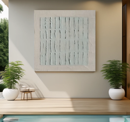 MINIMALIST VERTICAL TEXTURED GRID ART IN TAUPE AND SAGE