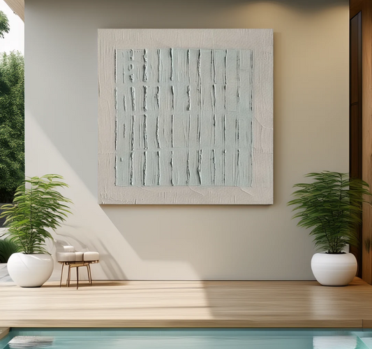 MINIMALIST VERTICAL TEXTURED GRID ART IN TAUPE AND SAGE